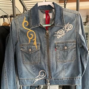 Rescued & Renewed Cropped Levi Zipper Denim Jacket